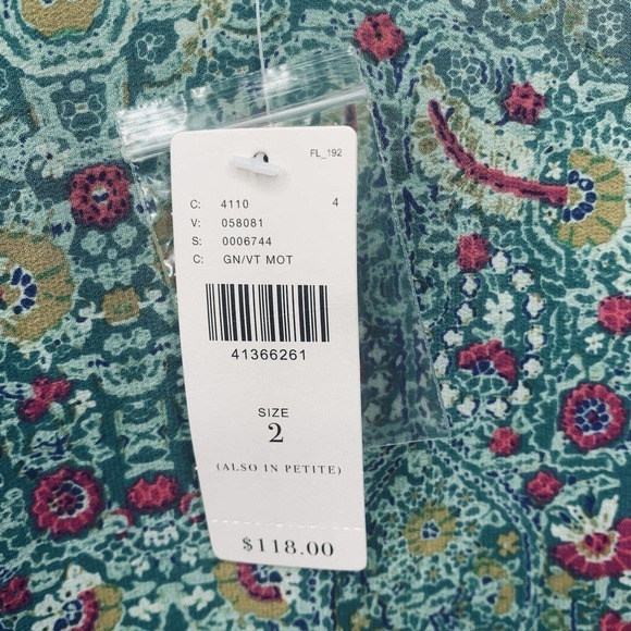 Anthropologie Maeve Meret Green Paisley Silk Tunic Top Womens Size 2 NWT $118 - Picture 8 of 16